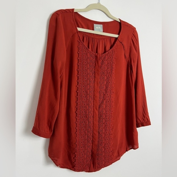 Anthropologie Maeve Rust Red Crescent Lace Street Crochet Blouse Sz 8 Bohemian - Picture 5 of 13